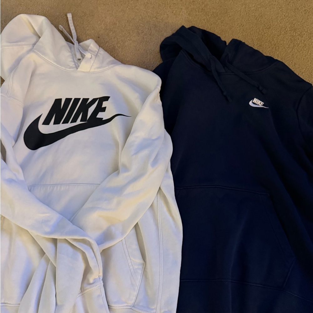 Nike White and Navy Hoodies with Logo
